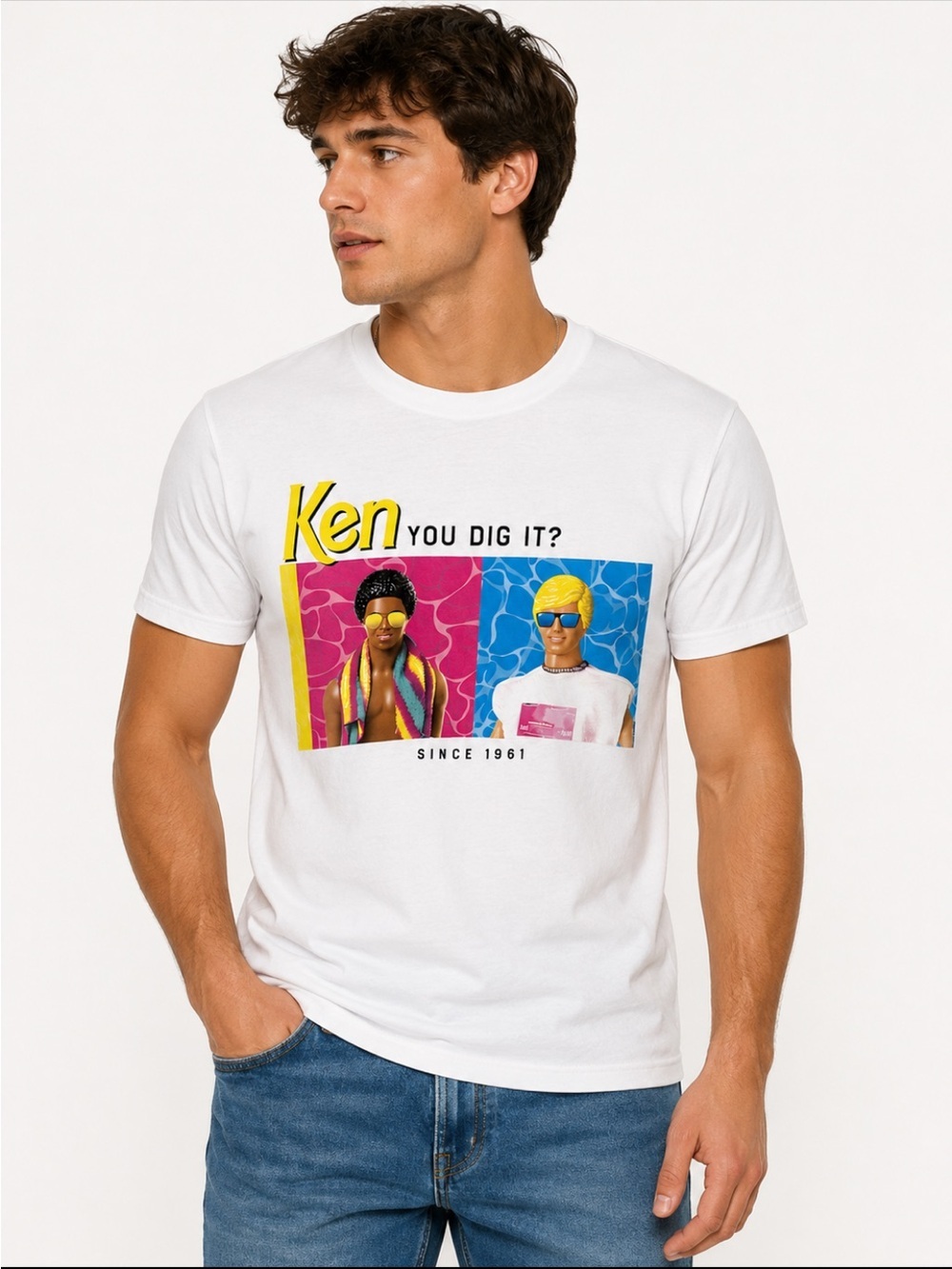 Old Navy Mens white Barbie Ken Doll Short sleeve Tee XS crew neck